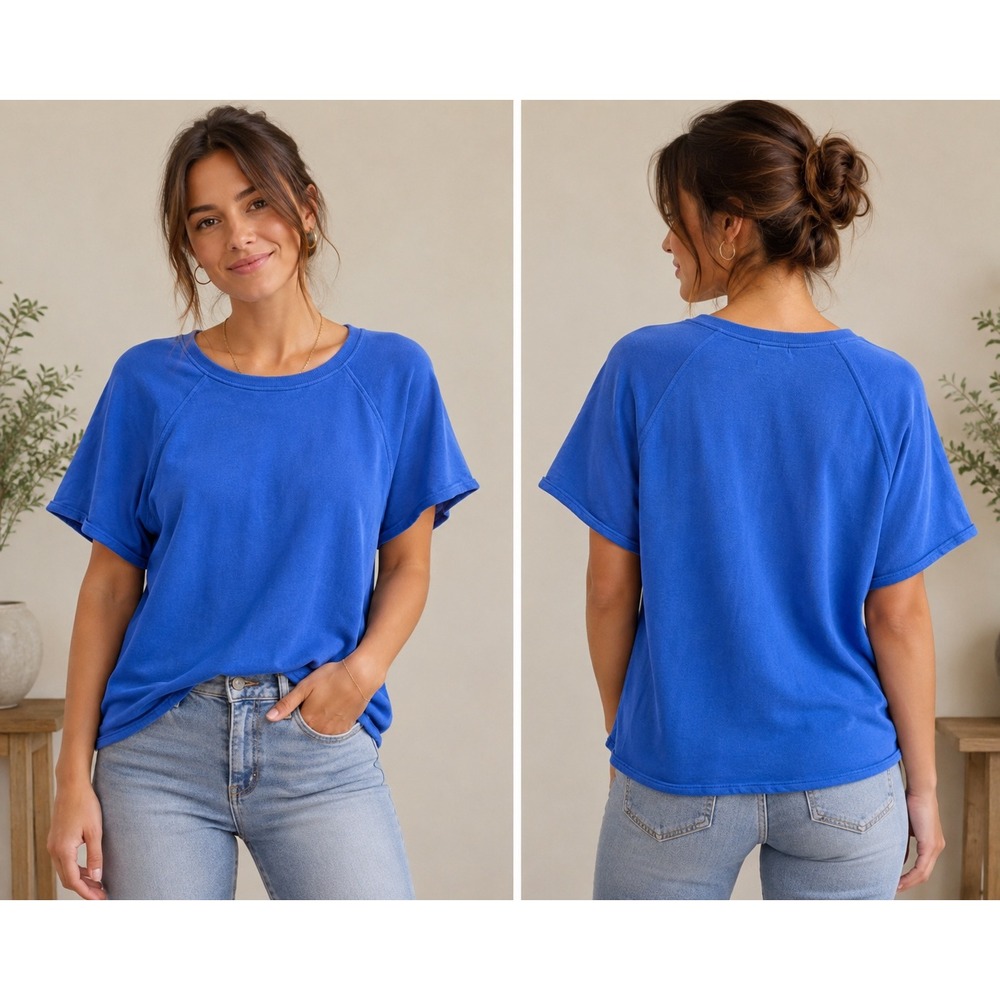 OFFLINE by Aerie Short Sleeve Sweatshirt XL Blue Athleisure Soft Coastal Casual